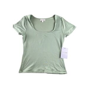 ORANGEKISS Womens Green Square Neck Short Sleeve Basic Top Plus Size 1X